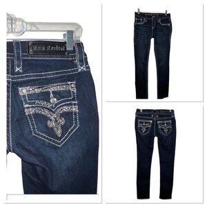 Rock Revival Deeka Straight Women’s 26 X 33 Blue Jeans Stretch Denim Embellished